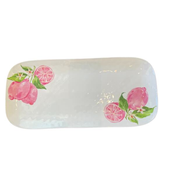 SOHO LOFT SUMMER PINK LEMONS MELAMINE OBLONG SERVING PLATTER TRAY 7X15  NEW - Picture 1 of 8
